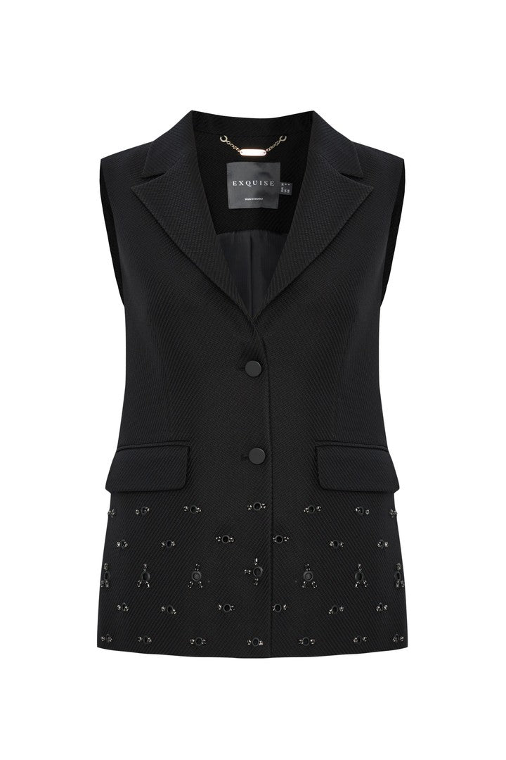 Black Vest with Embroidered Details