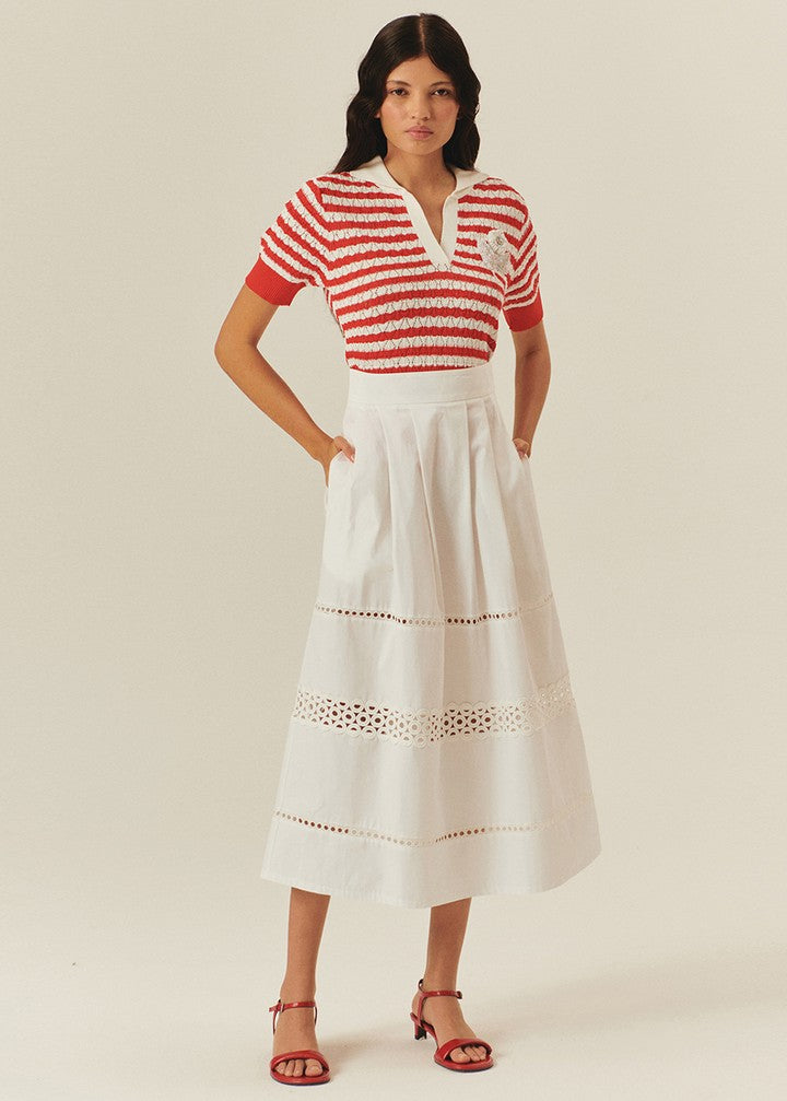 Embroidered Eyelet Midi Skirt