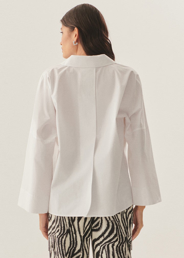 Collared Poplin V-Neck Blouse