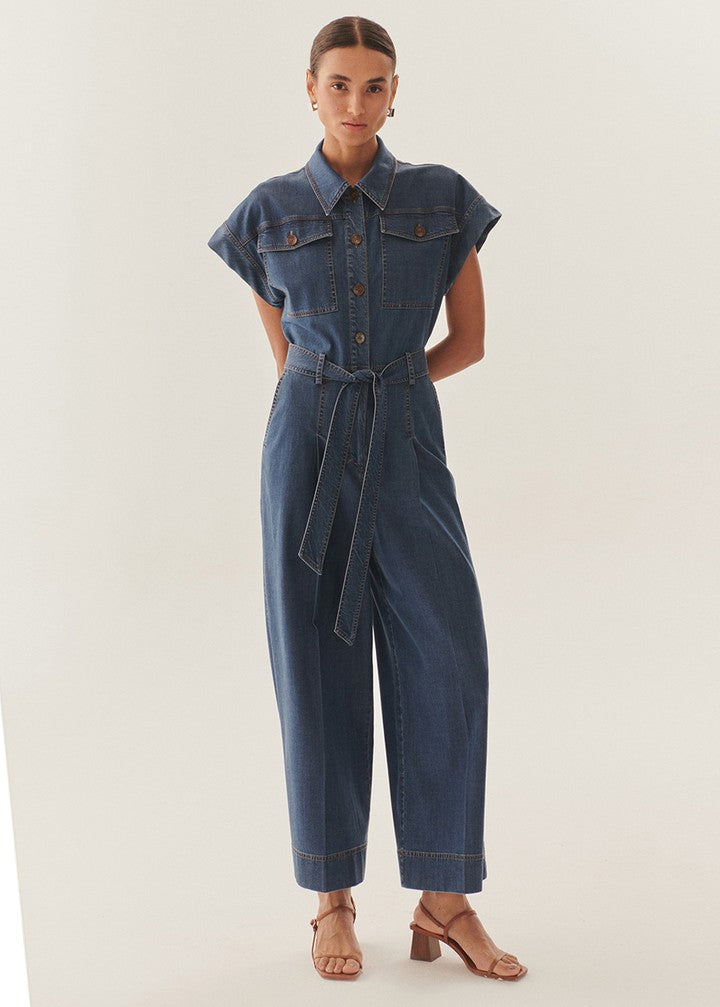 Indigo Lyocell Wide-Leg Jumpsuit