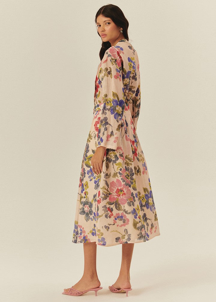 Floral Button-Down Midi Skirt with Pockets