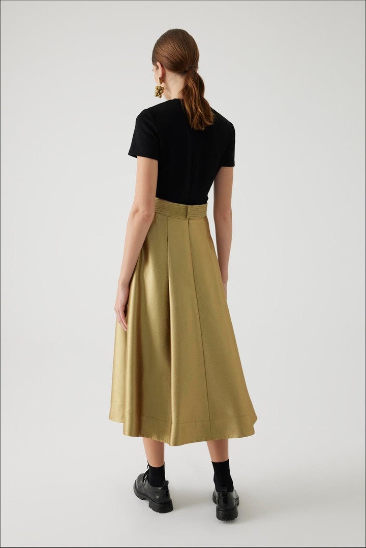 Regular Fit Gold Midi Skirt with Belt Detail