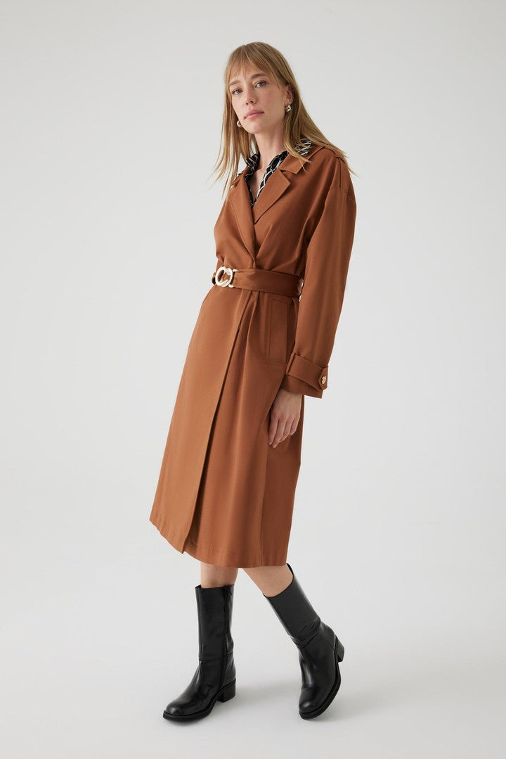 Regular Belted Cotton Trench Coat - Camel