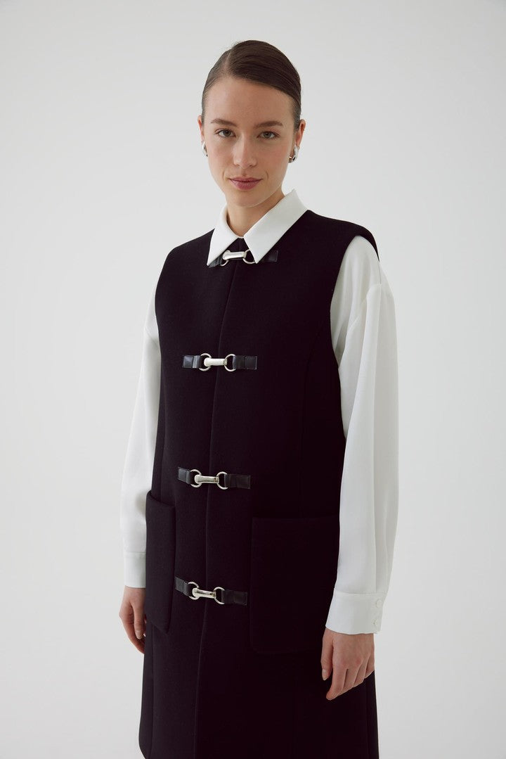 Black Regular Fit Wool Vest