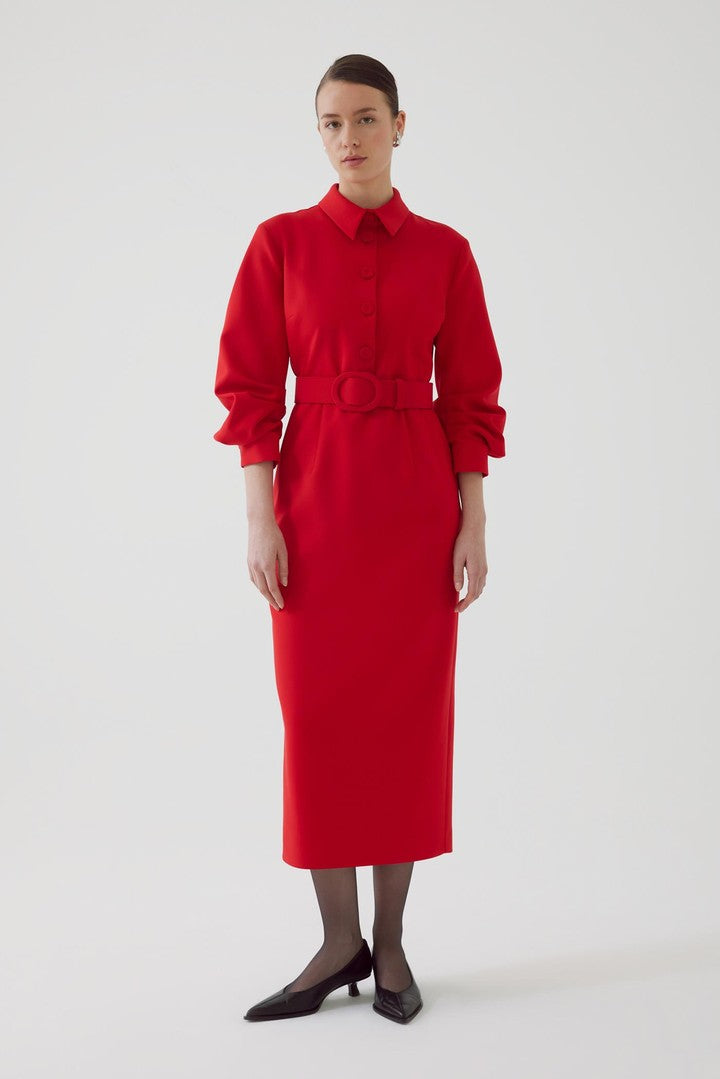 Slim Fit Midi Dress with Belt