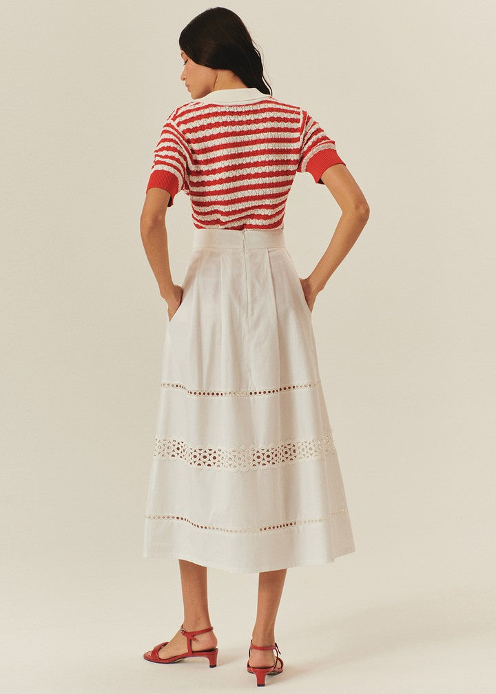 Embroidered Eyelet Midi Skirt