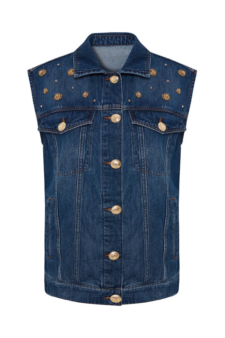 Studded Indigo Denim Vest