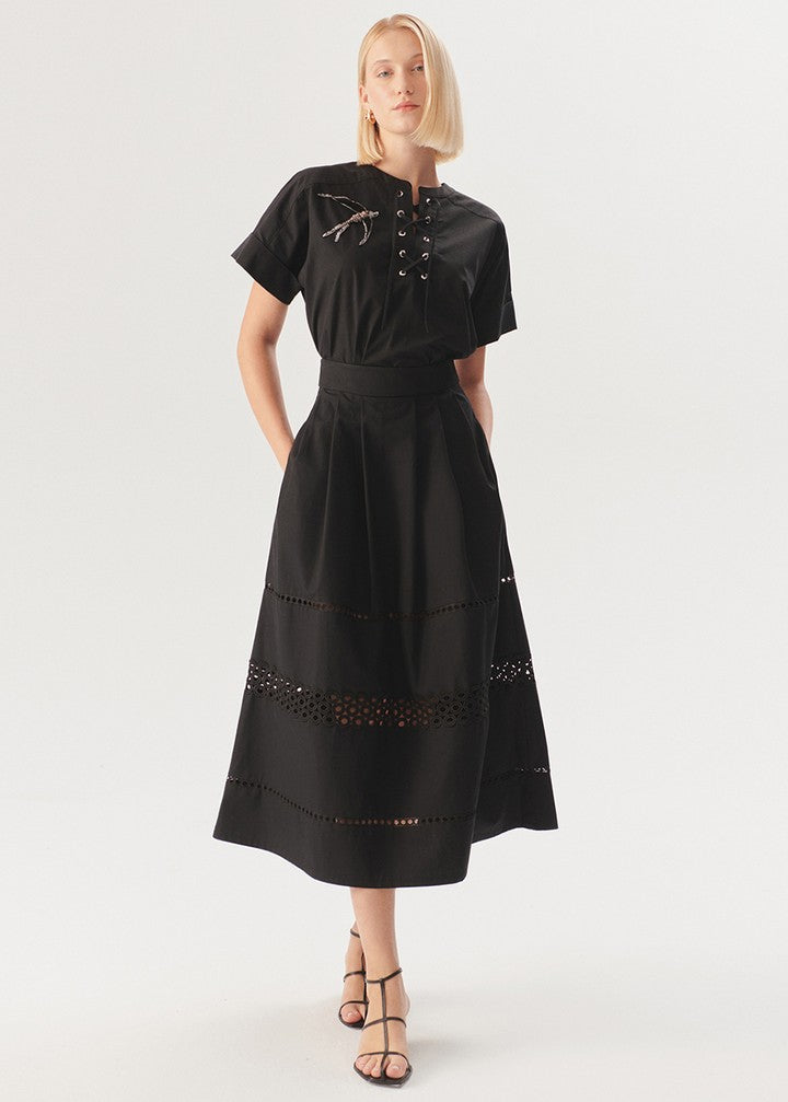 Embroidered Eyelet Midi Skirt