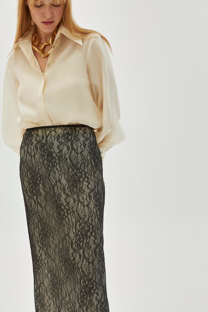 Regular Fit Midi Skirt with Tulle Lace