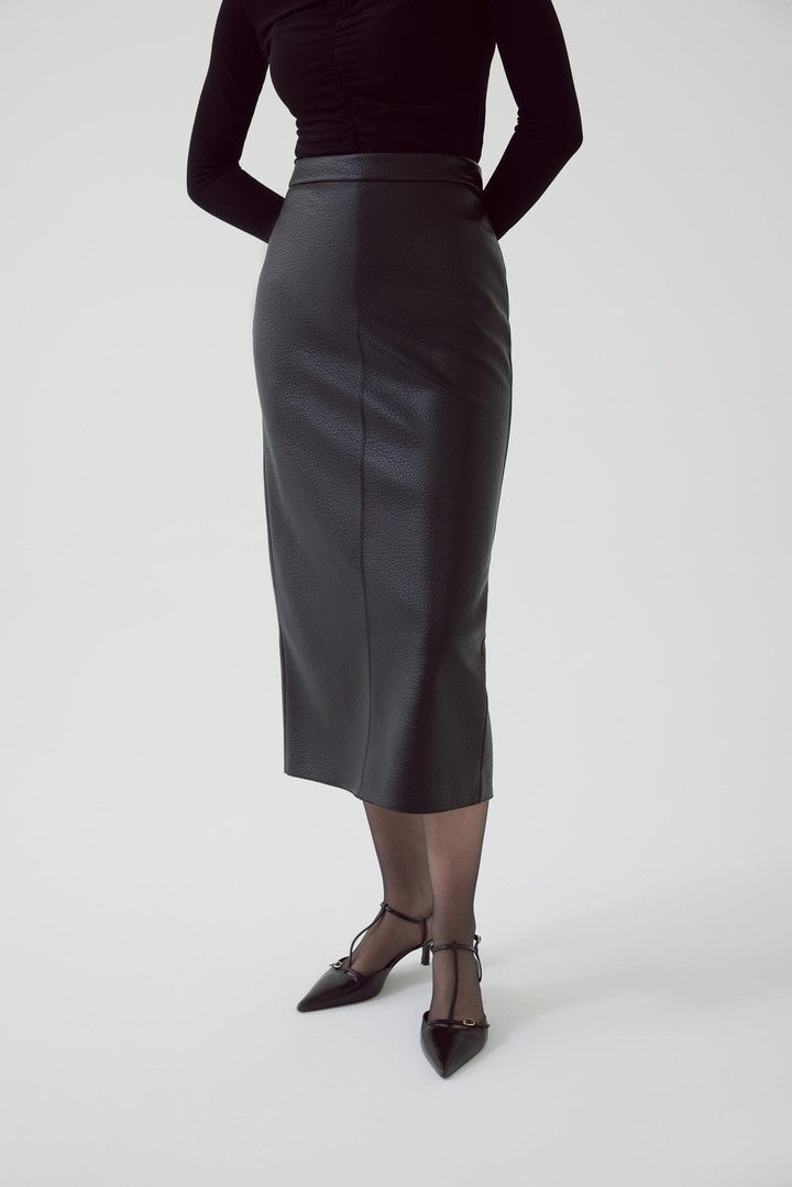 Black Eco Leather Slim Fit Skirt