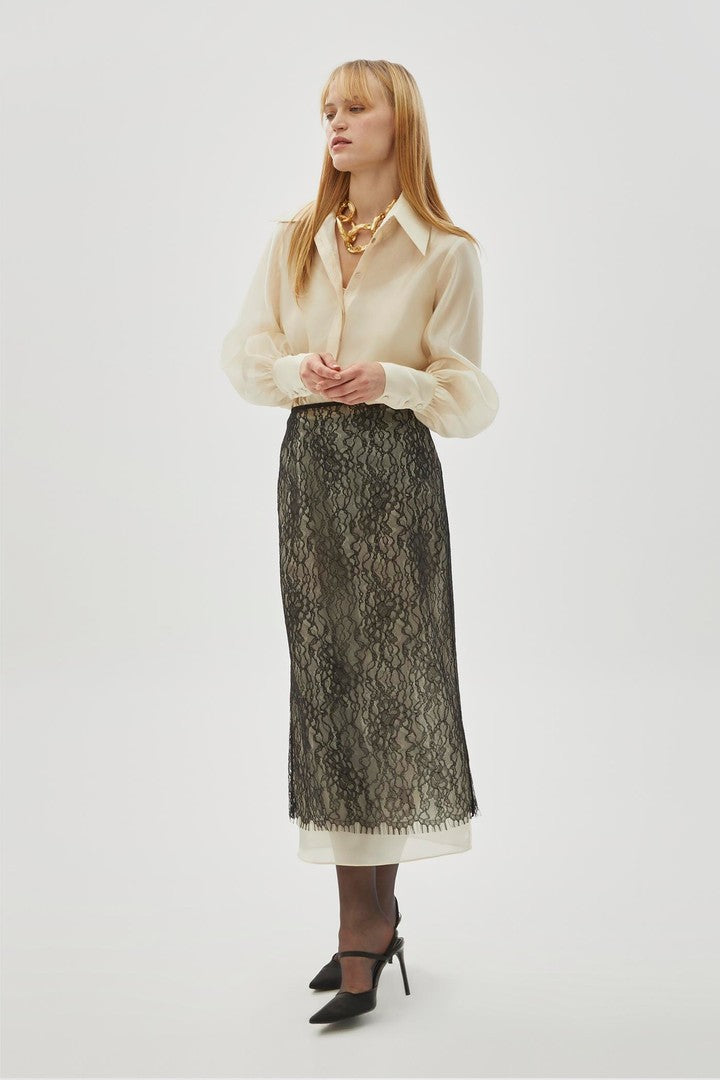 Regular Fit Midi Skirt with Tulle Lace