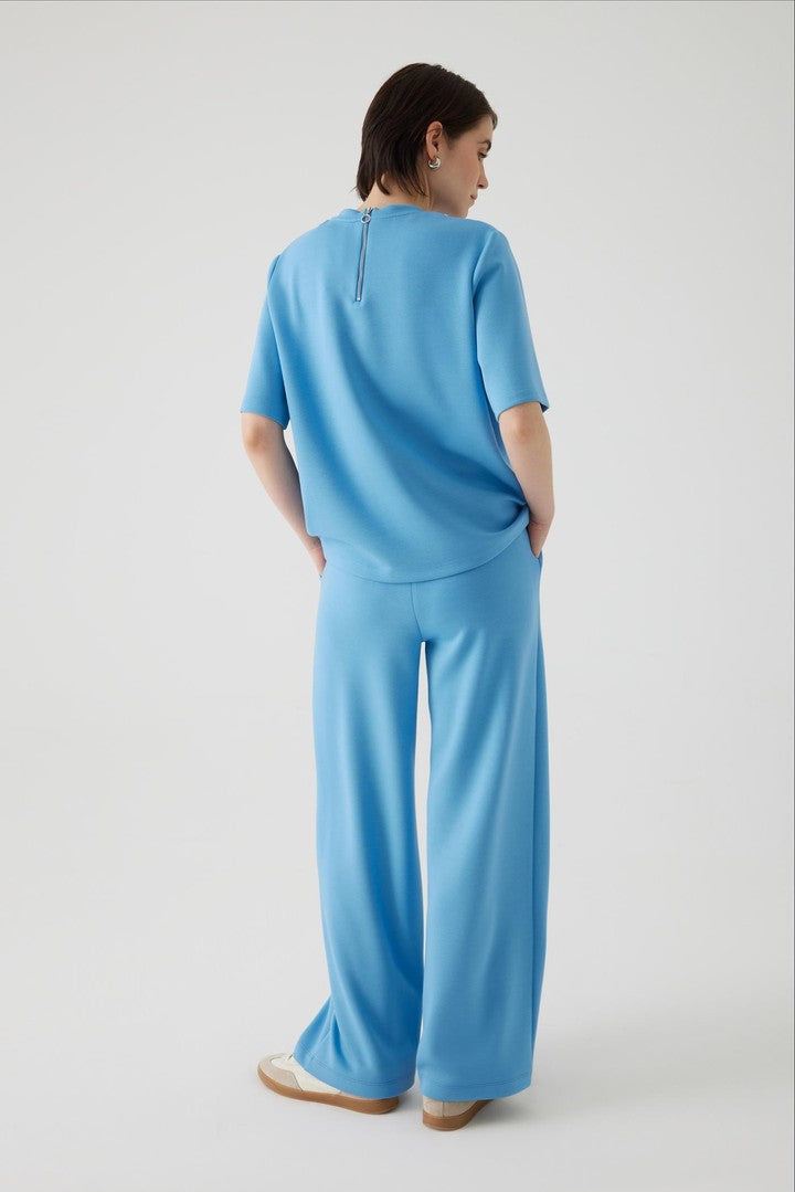 Blue Regular Fit T-Shirt with Crystal Embellished Neckline