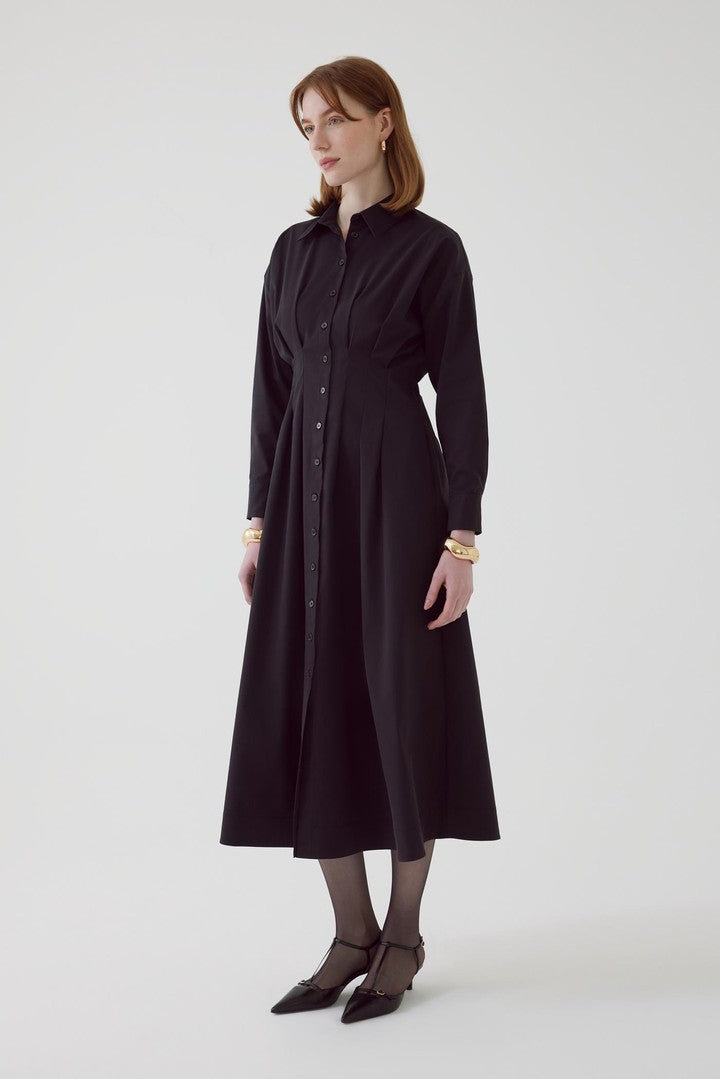 Black Shirt Dress with Fitted Waist