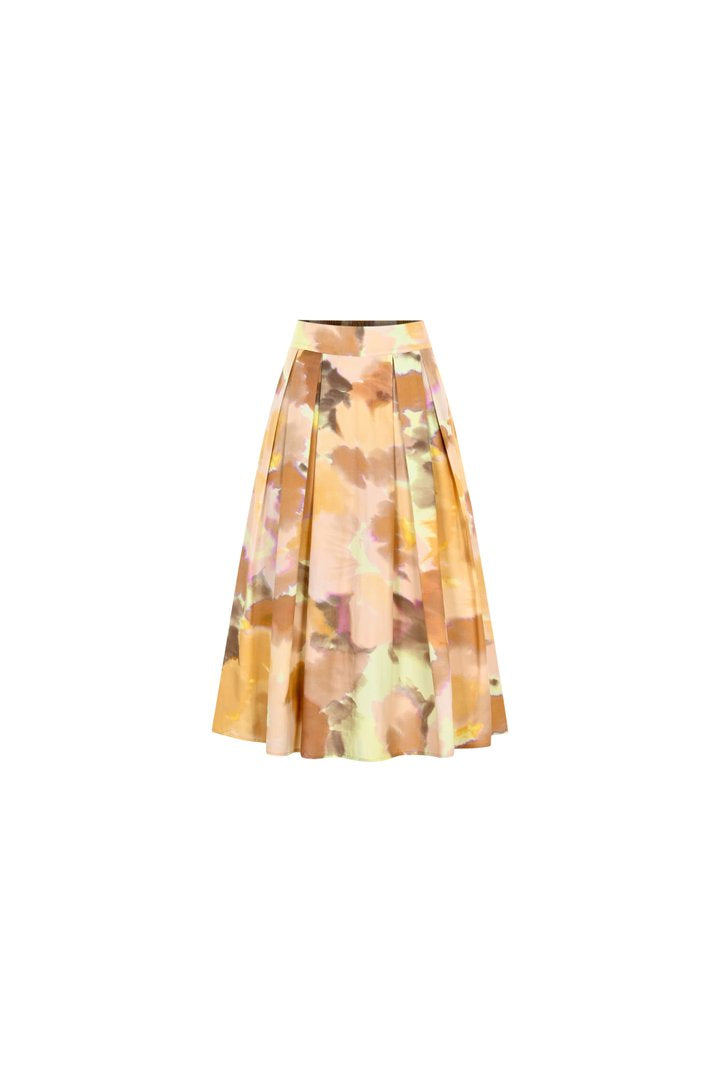 Watercolor Print Pleated Midi Skirt