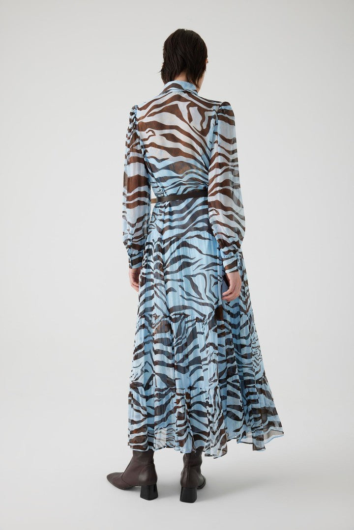 Regular Fit Zebra Print Maxi Dress with Belt and Lining