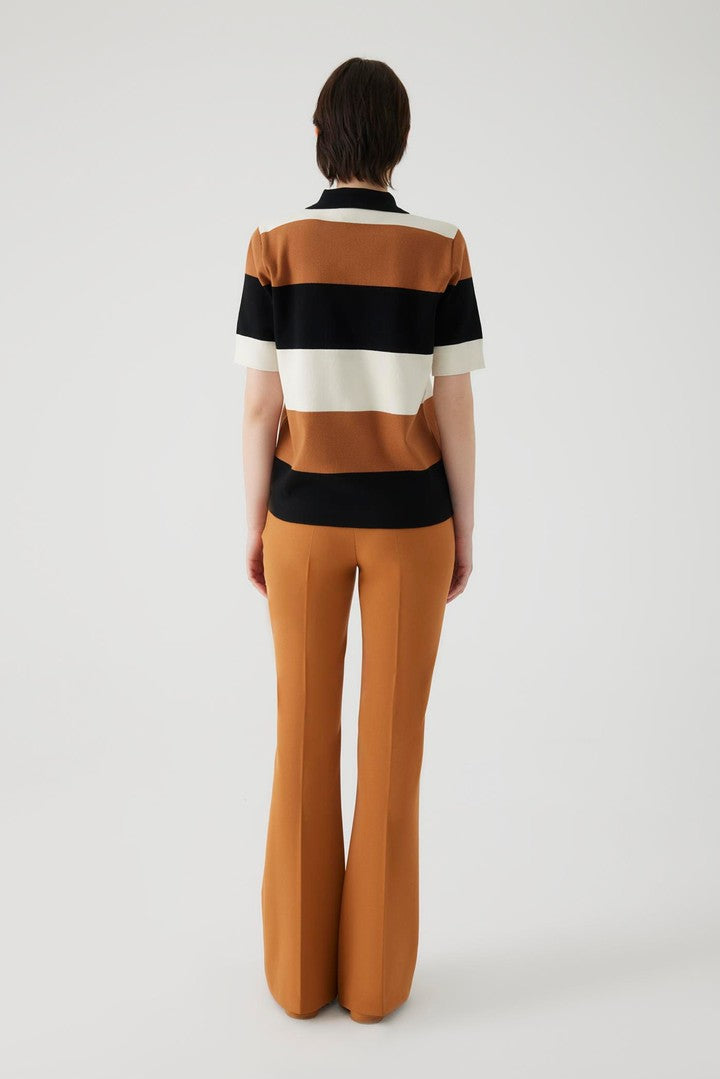 Striped Knit Blouse with Polo Collar