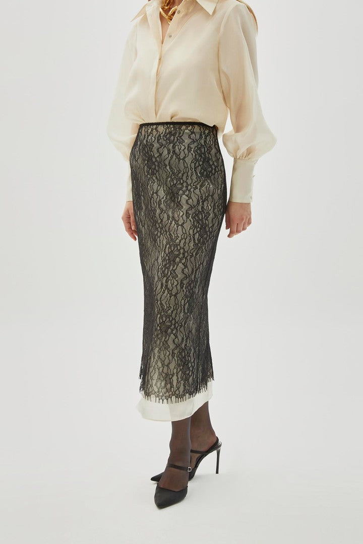 Regular Fit Midi Skirt with Tulle Lace