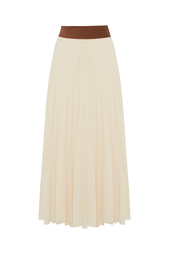 Elastic Waist Straight Cut Pleated Midi Skirt