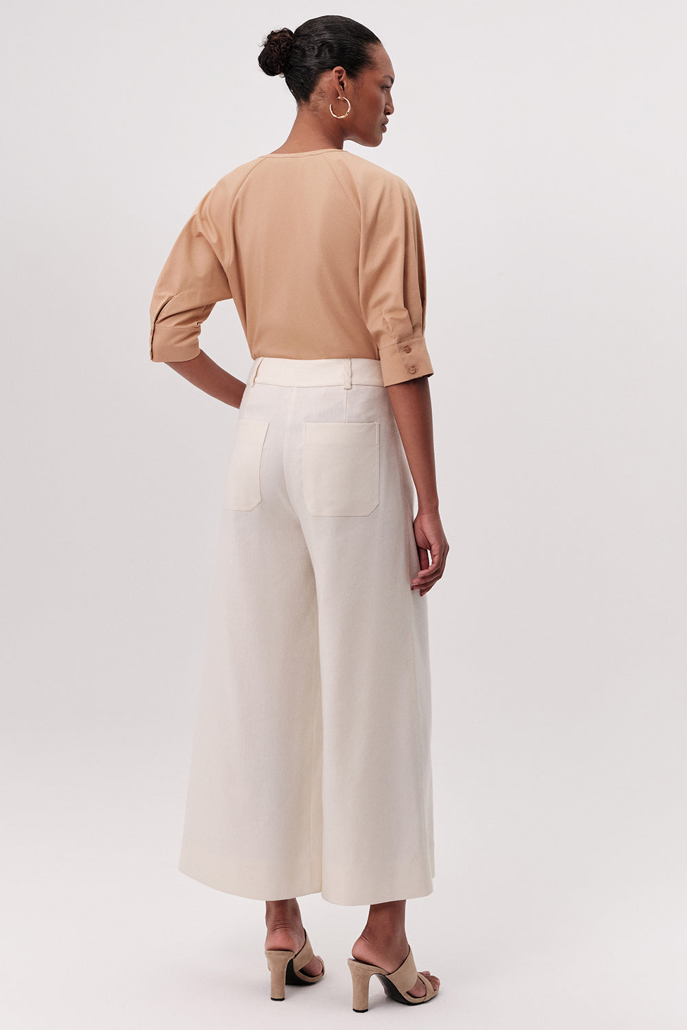High Waisted Wide Leg Pants - Cream