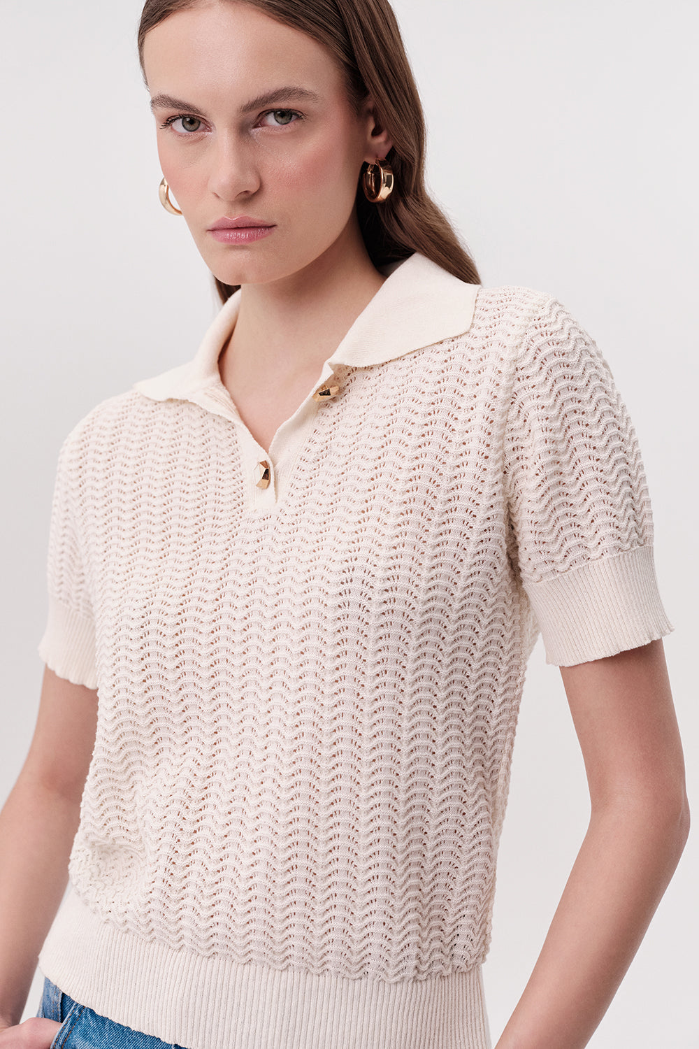 Rachelle Short Sleeve Knit Blouse - CREAM