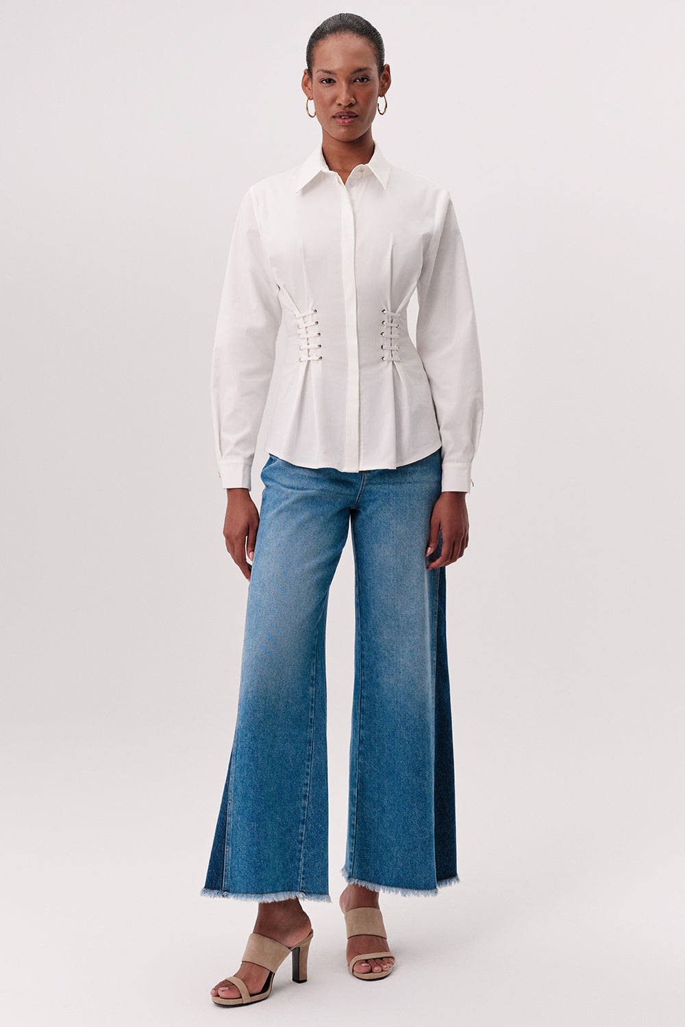 Shirt with Shirt Collar - WHITE