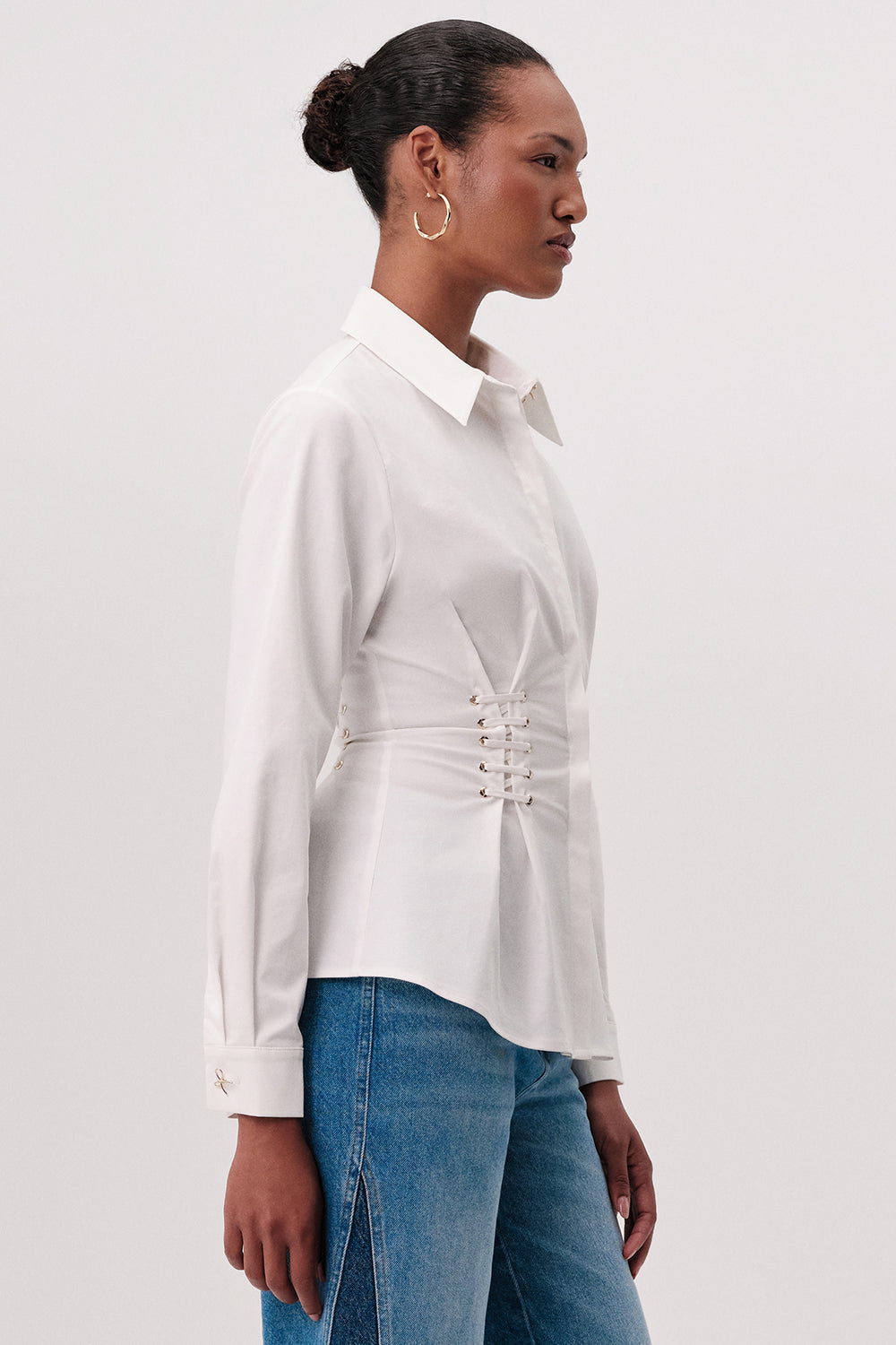 Shirt with Shirt Collar - WHITE