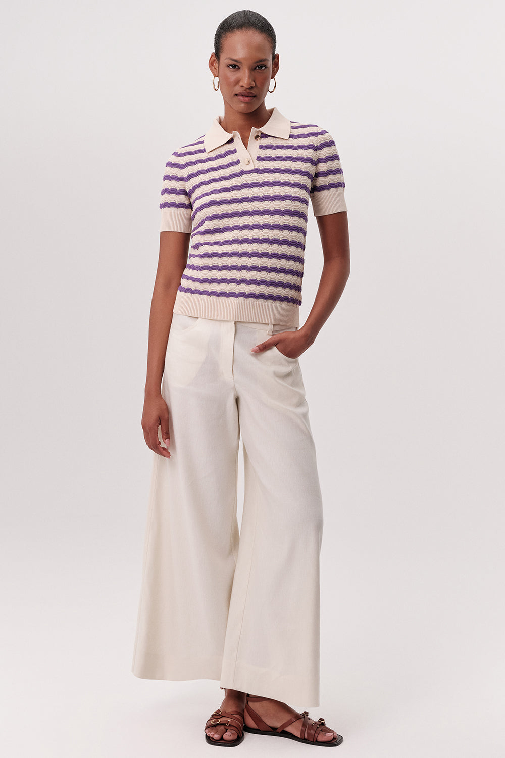 Priscila Polo Knit Blouse - BEIGE