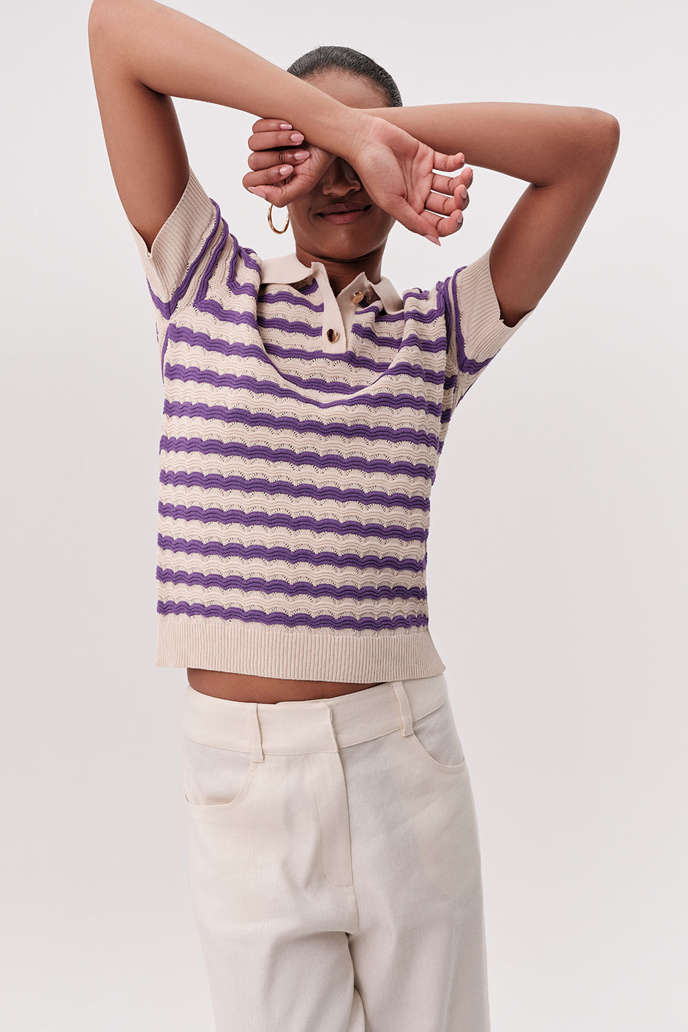 Priscila Polo Knit Blouse - BEIGE