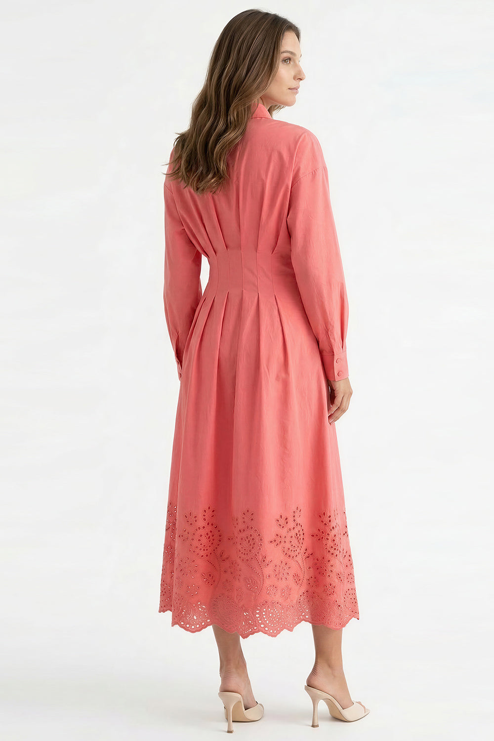Embroidered Midi Shirt Dress - PINK