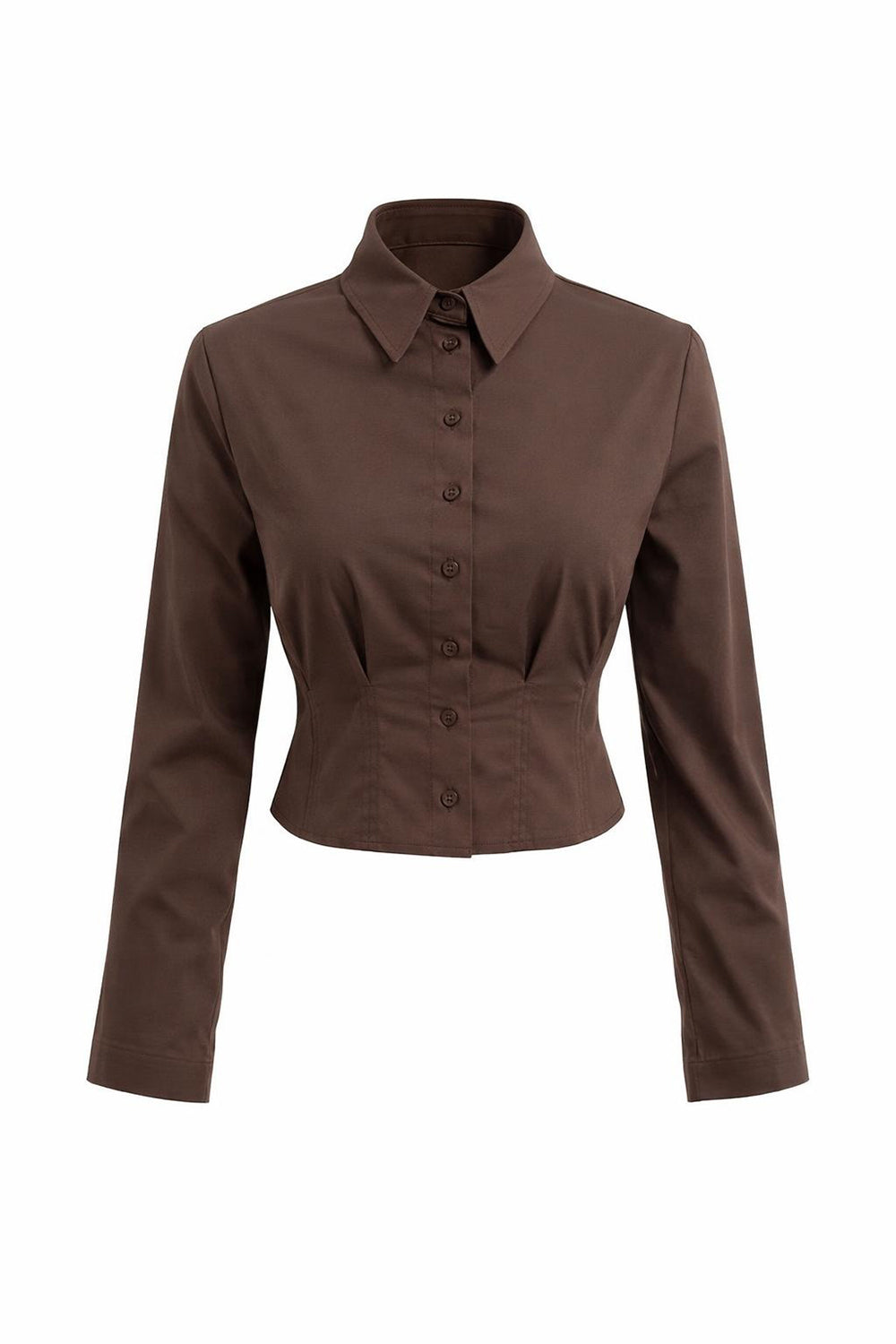 Long Sleeve Crop Shirt - BROWN