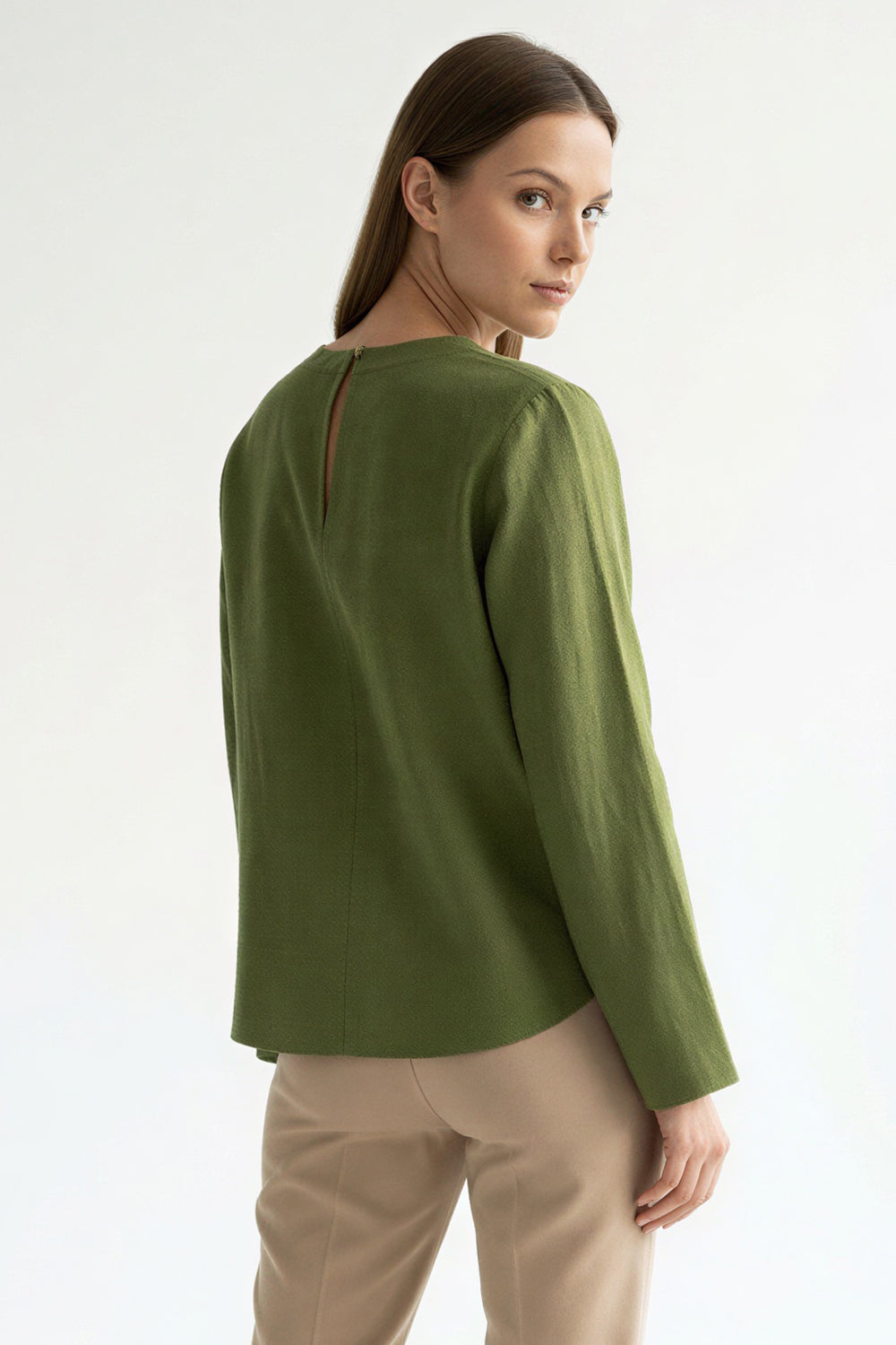 Fifine Long Sleeve Linen Blouse - KHAKI