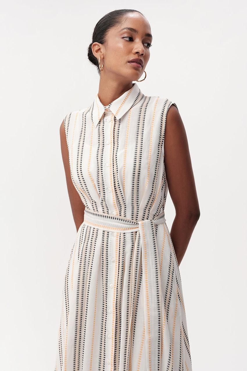 Shirt Collar  Midi Dress - MULTI COLOR