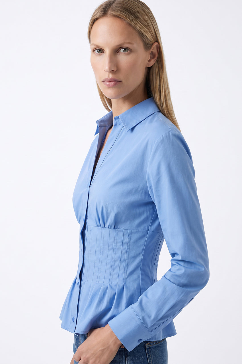 Fitted Long Sleeve Shirt with Cuffs - BLUE