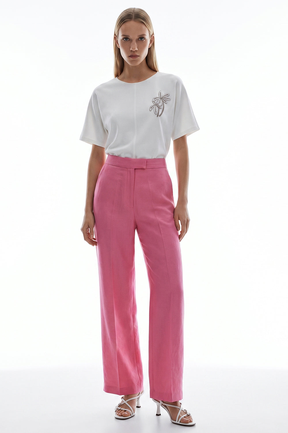 Octavia Wide Leg Linen Pants - PINK