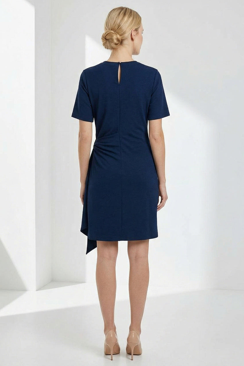 Round Neck Tie Waist Mini Knit Dress - NAVY BLUE