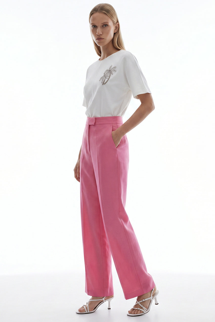 Octavia Wide Leg Linen Pants - PINK