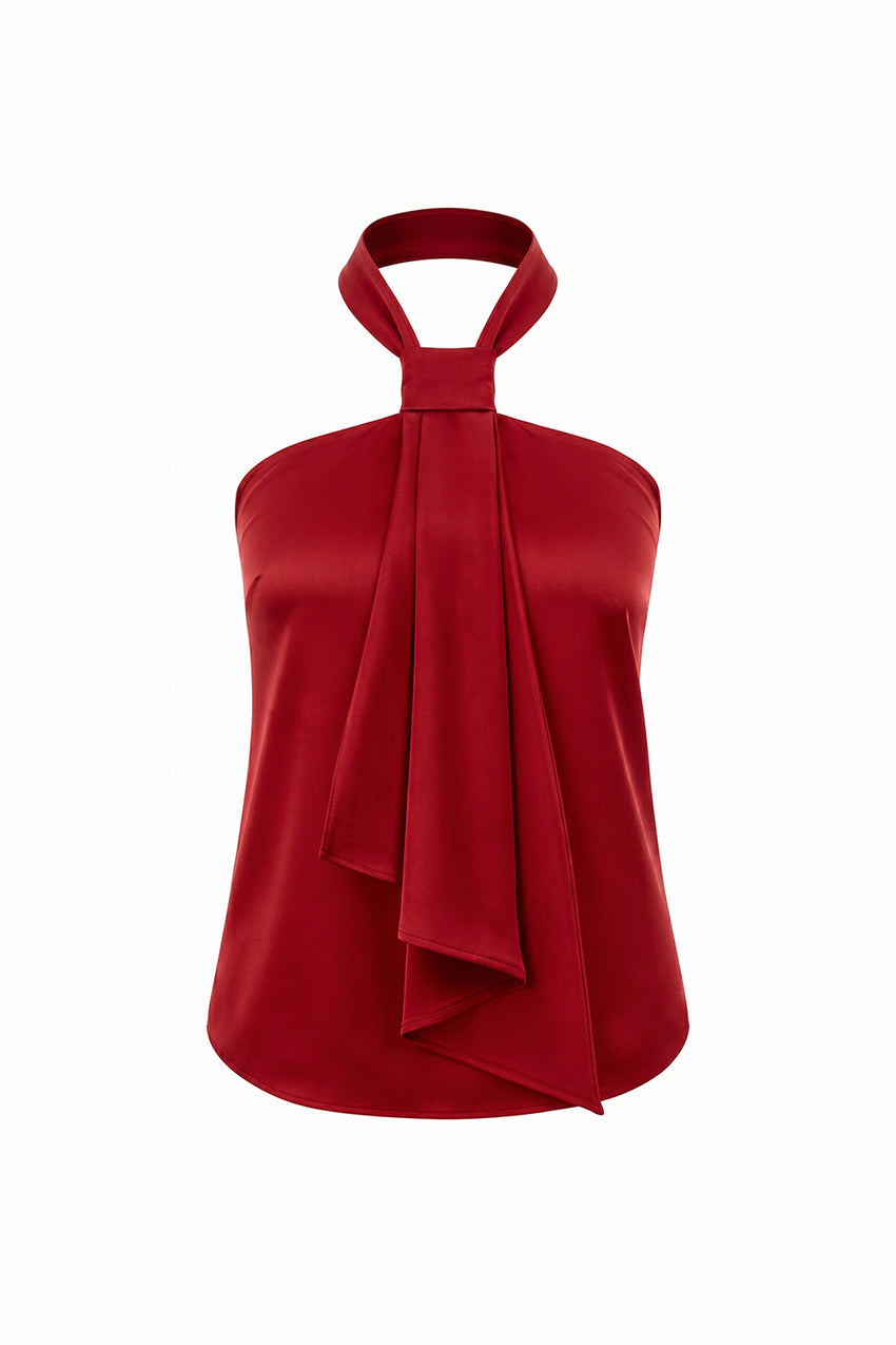 Brandon Knot Detailed Satin Blouse – RED