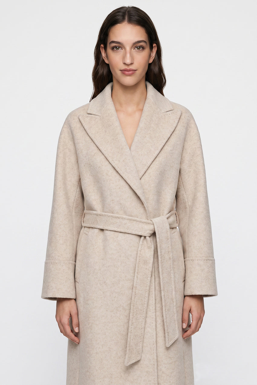 Raglan Sleeve Lined Coat with Belted Waist - ECRU