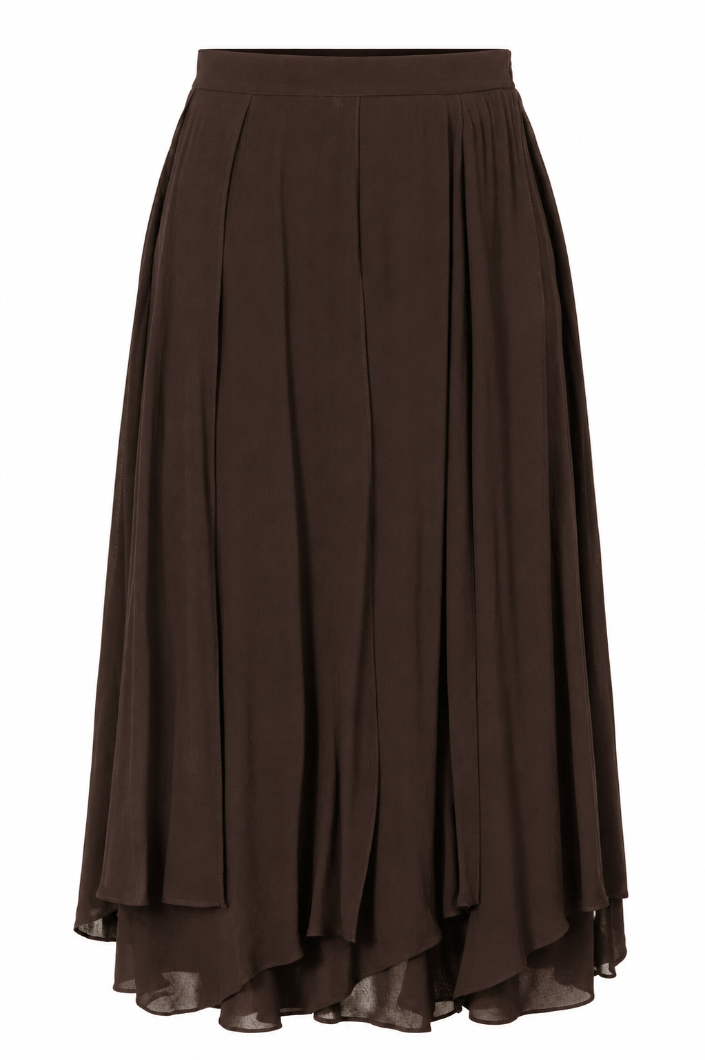 Panelled Flared Skirt with Hidden Zipper - BROWN