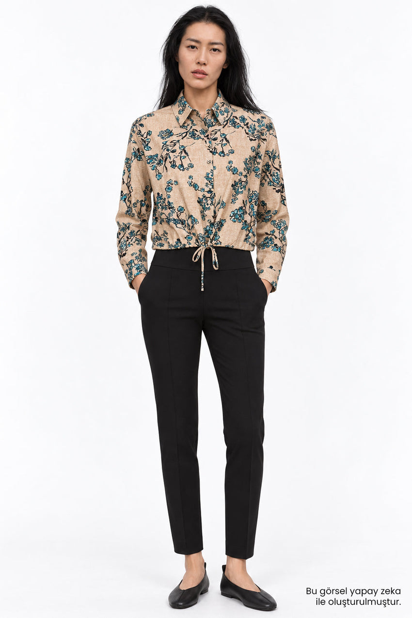 Collared Shirt with Elastic Hem - MULTICOLOR