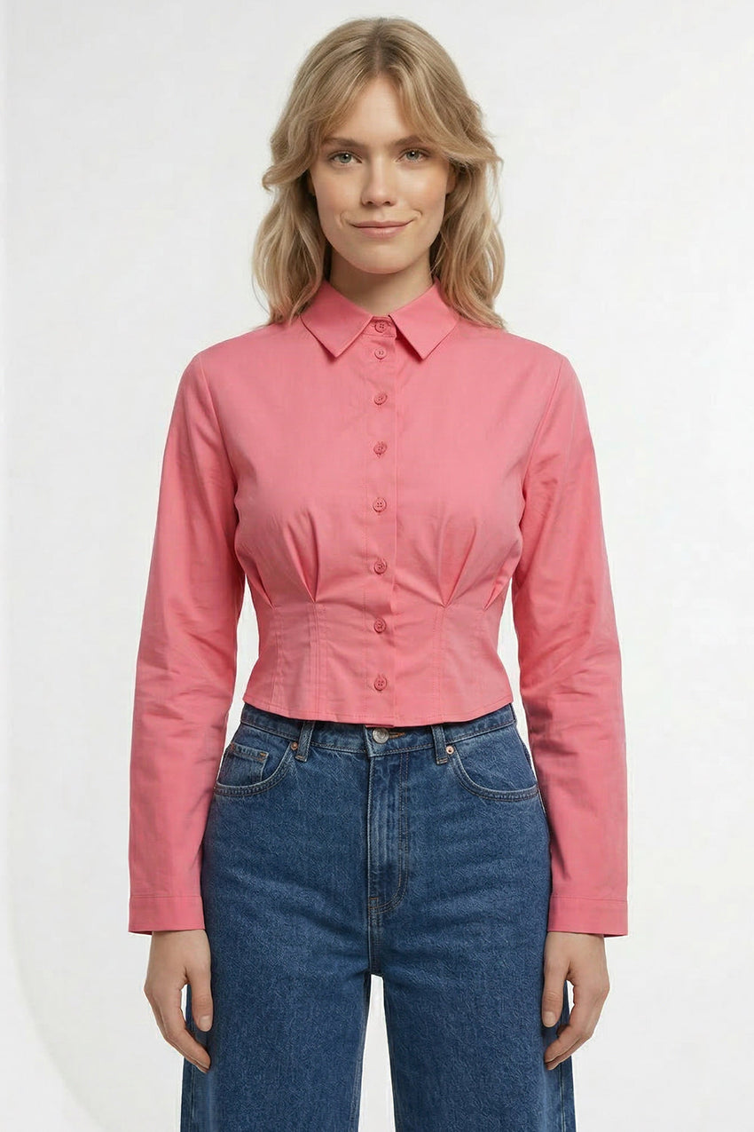 Long Sleeve Crop Shirt - PINK