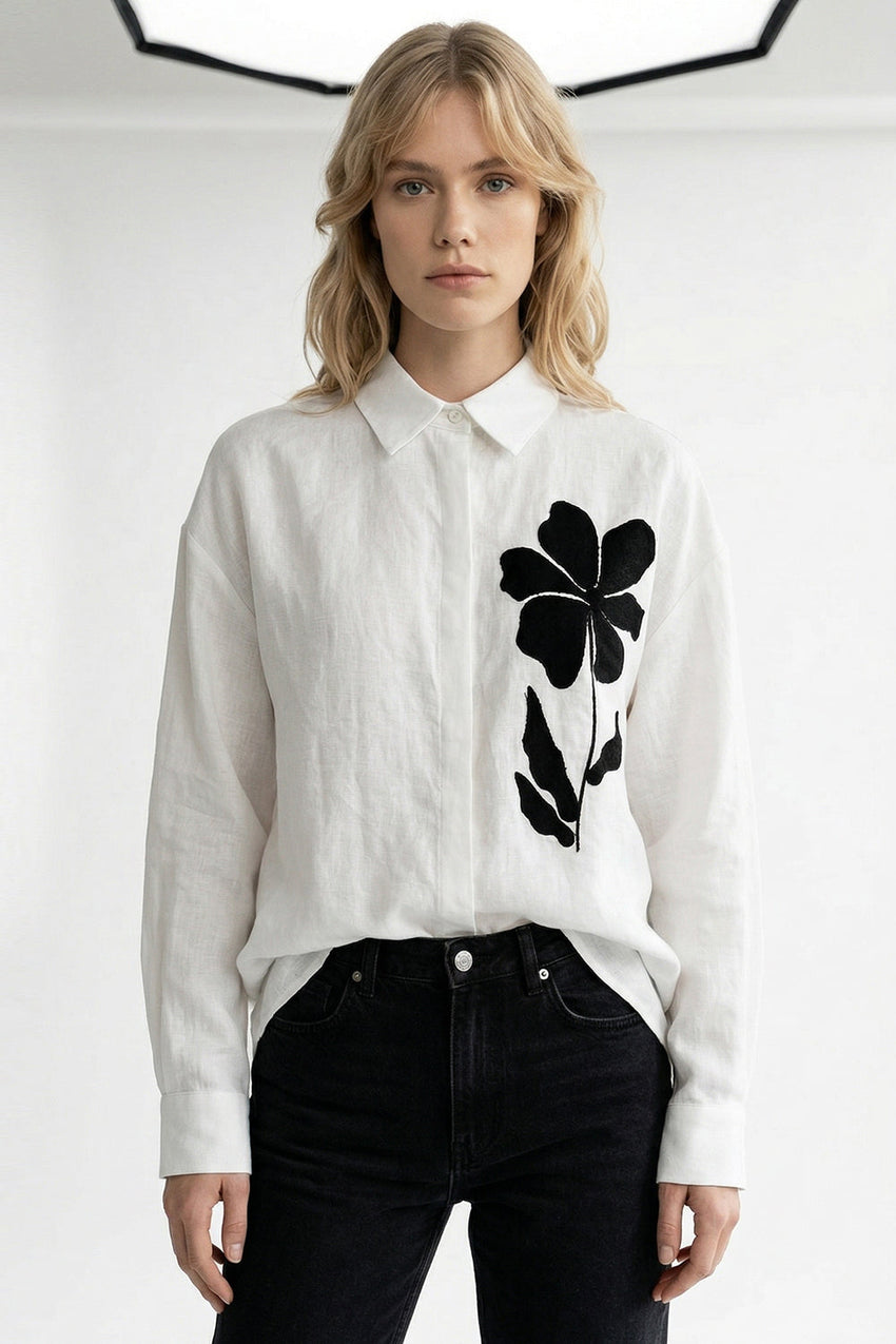 Canon Long Sleeve Linen Shirt - WHITE