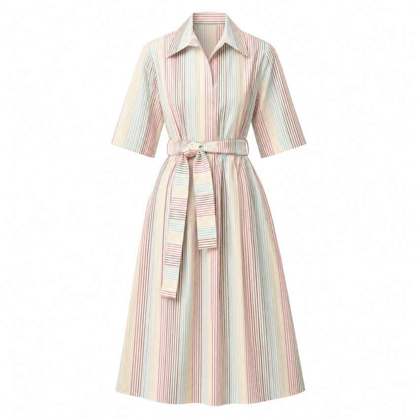 Keitha Belted Striped Midi Dress - Multi Color