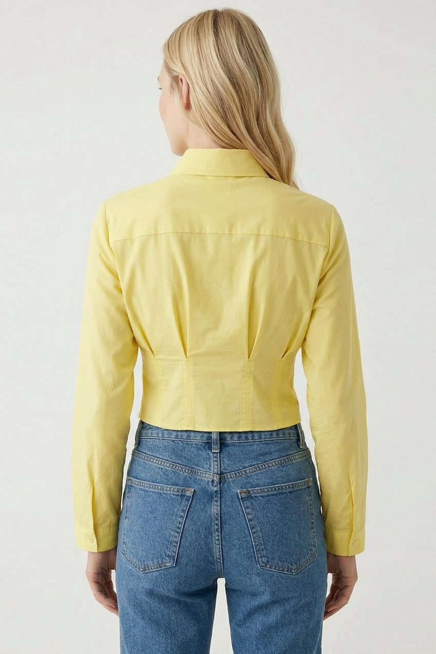 Felicia Long Sleeve Crop Shirt - YELLOW