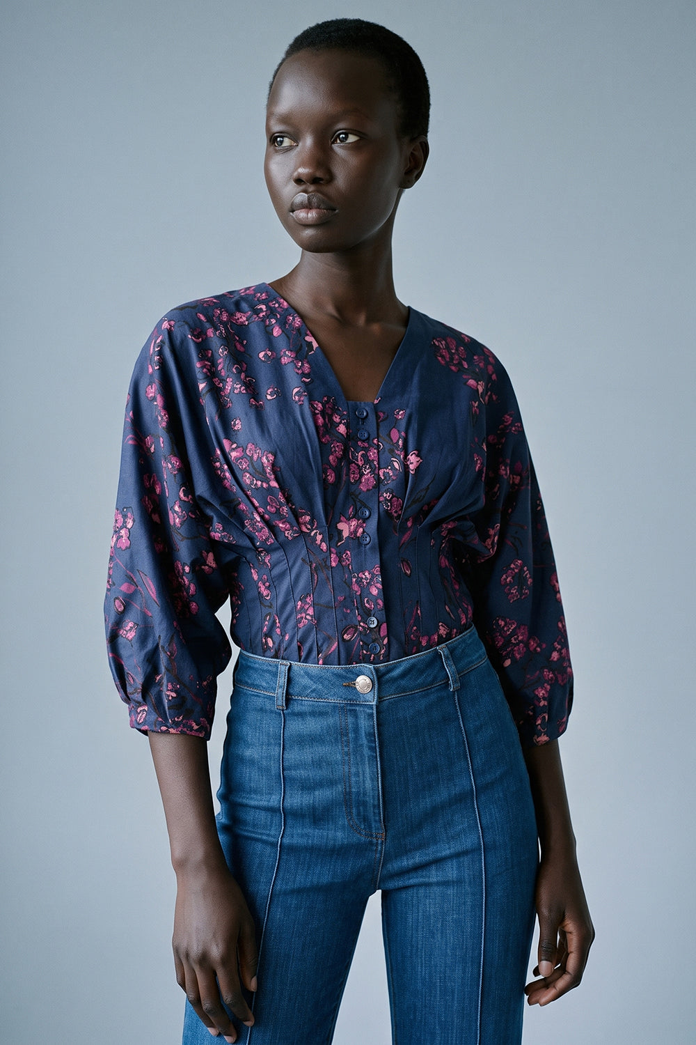 Fitted Pleated Raglan Sleeve Shirt - MULTICOLOR