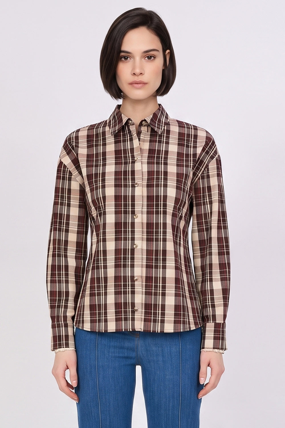 Long Sleeve Snap Button Shirt with Back Pleats - MULTICOLOR