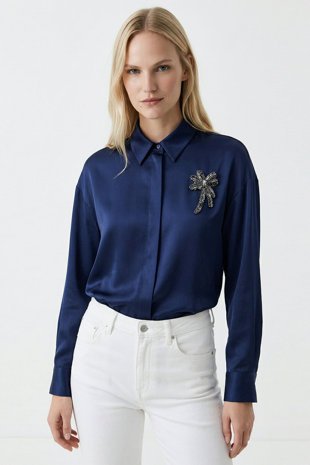 Fleurette Long Sleeve Shirt  - NAVY