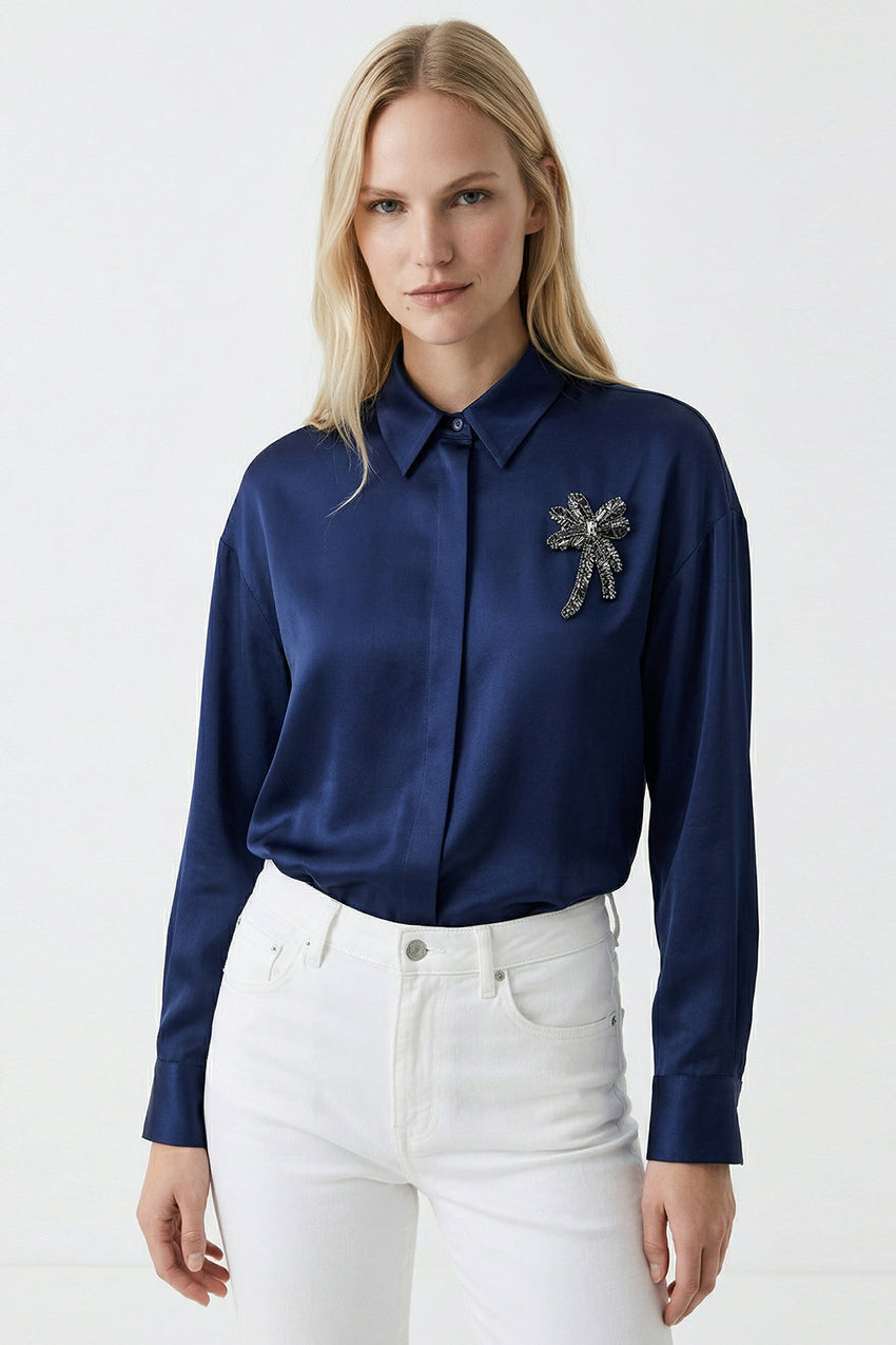 Fleurette Long Sleeve Shirt  - NAVY