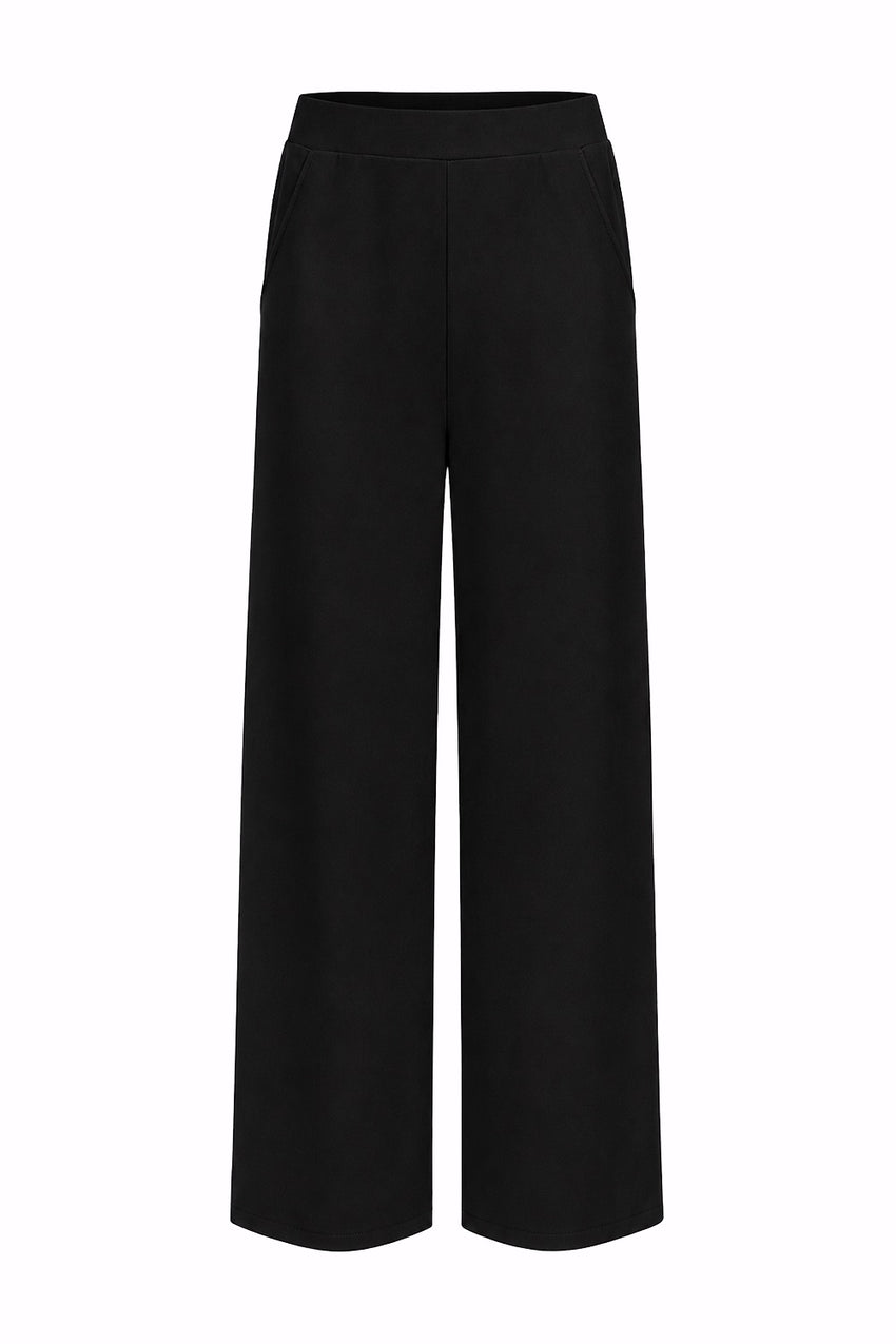 Shayna K Pants  Wide Leg Knit Trousers - Black