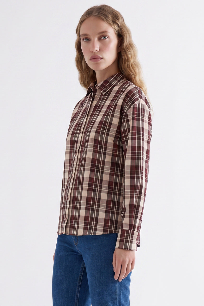 Long Sleeve Snap Button Shirt with Back Pleats - MULTICOLOR
